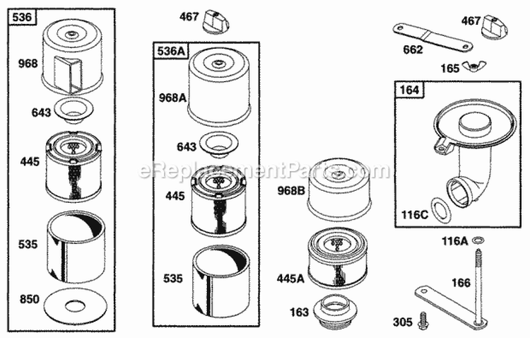 Air Cleaner Grp Diagram and Parts List for 171432-1111-01  Briggs and Stratton Engine